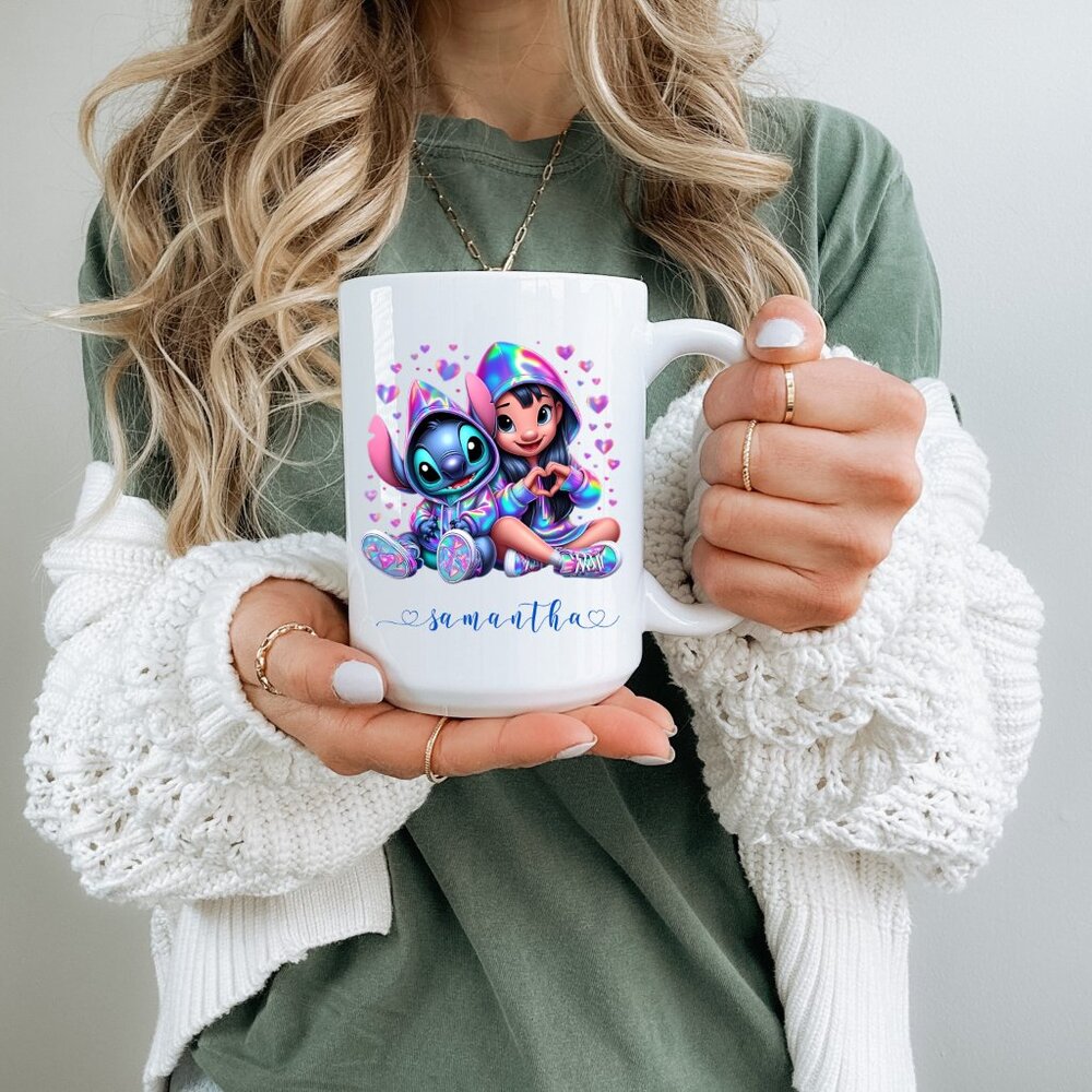 Custom Name Cartoon Large Mug with Bamboo Lid and Latte Spoon